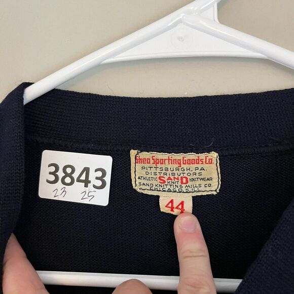 Vtg 50s Shea Sporting Navy Blue Sweater 44 V Neck Collegiate #59 Pullover XL? - Picture 6 of 6